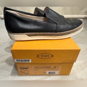 Tod's Black Leather Espadrilles Slip On Loafers. Size 42